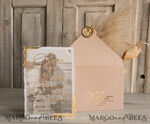 SAVE THE DATES photo vellum plexi  Blush Pink and Gold Deckled Edges Save the Date Cards with Photo, Boho Vellum Golden Save Our Dates with Photo 10