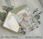 SAVE THE DATES photo vellum plexi  sage green Gold eucalyptus Save the Date Cards with Photo, Vellum Save Our Dates with Photo Gold Foil Calendar Cards 10