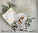 SAVE THE DATES photo vellum plexi  sage green Gold eucalyptus Save the Date Cards with Photo, Vellum Save Our Dates with Photo Gold Foil Calendar Cards 10