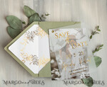 SAVE THE DATES photo vellum plexi  sage green Gold eucalyptus Save the Date Cards with Photo, Vellum Save Our Dates with Photo Gold Foil Calendar Cards 10