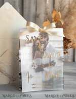 SAVE THE DATES photo vellum plexi  Ivory Gold Marble Save the Date Cards with Photo, Vellum Save Our Dates with Photo Gold Foil Calendar Cards 13