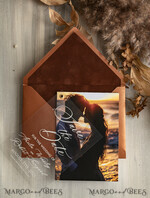 SAVE THE DATES photo vellum plexi  Terracotta Velvet Save the Date Cards with Photo, Plexi Clear Save Our Dates with Photo 6