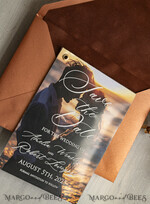 SAVE THE DATES photo vellum plexi  Terracotta Velvet Save the Date Cards with Photo, Plexi Clear Save Our Dates with Photo 6