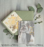 SAVE THE DATES photo vellum plexi  sage green Gold wild flowers Save the Date Cards with Photo, Vellum Save Our Dates with Photo Gold Foil Calendar Cards 11