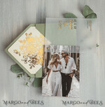 SAVE THE DATES photo vellum plexi  sage green Gold wild flowers Save the Date Cards with Photo, Vellum Save Our Dates with Photo Gold Foil Calendar Cards 11