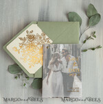 SAVE THE DATES photo vellum plexi  sage green Gold wild flowers Save the Date Cards with Photo, Vellum Save Our Dates with Photo Gold Foil Calendar Cards 11