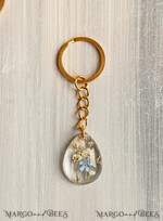 WEDDING FAVORS Resin Custom Resin Keychain Wedding Favors For Guests in bulk Custom Resin forget me not and baby breath flower Keychain, Golden personalised Thank you gifts Teardrop Keychain with Gold-Plated Stainless Steel Hardware16