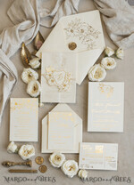 WEDDING INVITATIONS whimsical boho invites Vintage Floral Crest Monogram Blush Wedding Invitation with chiffon torn bow,  French Provence Garden Elegant Floral Wedding Invitation suite Deckled Torn edges , Elegant Toile de Jouy & Baroque Invitation set 22