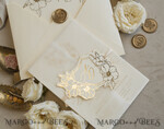 WEDDING INVITATIONS whimsical boho invites Vintage Floral Crest Monogram Blush Wedding Invitation with chiffon torn bow,  French Provence Garden Elegant Floral Wedding Invitation suite Deckled Torn edges , Elegant Toile de Jouy & Baroque Invitation set 22