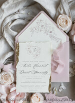 WEDDING INVITATIONS whimsical boho invites Vintage Floral Crest Monogram Blush Wedding Invitation with chiffon torn bow,  French Provence Garden Elegant Floral Wedding Invitation suite Deckled Torn edges , Elegant Toile de Jouy & Baroque Invitation set 13