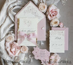 WEDDING INVITATIONS whimsical boho invites Vintage Floral Crest Monogram Blush Wedding Invitation with chiffon torn bow,  French Provence Garden Elegant Floral Wedding Invitation suite Deckled Torn edges , Elegant Toile de Jouy & Baroque Invitation set 13
