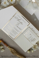 WEDDING INVITATIONS whimsical boho invites Folder Ivory Gold Wedding Invitation with chiffon torn bow and natural dried flowers , Golden Elegant Roses Floral Wedding Invitation with golden mirror heart20