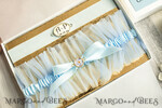 BRIDE bolero, robes, garter Geschenkidee für die Braut Strumpfband Strumpfband – die besondere Geschenkidee für die Braut getrockneten Vergissmeinnicht-Blüte5