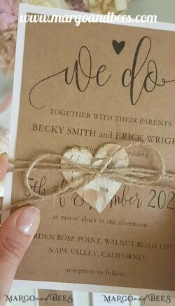 WEDDING INVITATIONS rustic / country / shabby chick Rustic Wedding invitations with Vintage Lace and Woden Heart Craft Envelope Simple Elegant Stationery 7