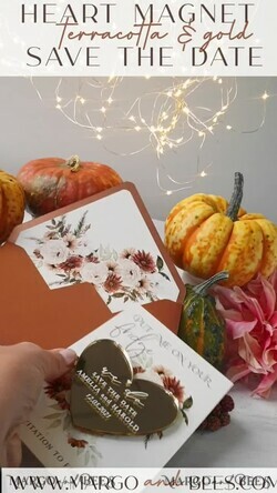 DATEN MERKEN Acrylgoldmagnete Personalisierter Save the Date Herz-Acrylmagnet und Karte, Gold Terrakotta Elegante Hochzeit Save The Dates Acrylherz, boho Save The Date Karten8