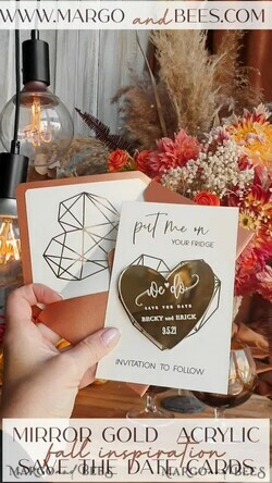 DATEN MERKEN Acrylgoldmagnete Personalisierter Save the Date Herz-Acrylmagnet und Karte, Gold Terrakotta elegante Hochzeits-Save the Dates Acrylmagnete, Boho Save the Date Karten6