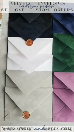 WEDDING INVITATIONS Velvet Envelopes  custom colors Gold Velvet envelopes for invitations, a7 Vhandmade velvet Envelopes fo Wedding cards7