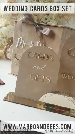 TABLE DECOR SIGNS Guestbook & Cards Gifts Signs Golden Acrylic gifts & cards signs with stand, Beige Velvet and gold guestbook Sign, Golden Plexi gifts & cards signs, Luxury Wedding guestbook Decor Centerpieces7