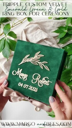 RINGTRÄGERBOXEN & KISSEN Samtkästchen für den Trauungszeremonie grüne goldene Samt-Ringbox für die Zeremonie, Ringbox für die Hochzeitszeremonie 3 Ringe Samt, Boho Glam Hochzeitsringboxen für ihn und sie, luxuriöse Samt-Ringbox doppelt, benutzerdefinierte Farben15