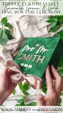 RINGTRÄGERBOXEN & KISSEN Samtkästchen für den Trauungszeremonie Grüne goldene Samt-Ringbox für die Zeremonie, Ringbox für die Hochzeitszeremonie mit 3 Ringen aus Samt, Boho Glam Hochzeitsringboxen für ihn und sie, luxuriöse Samt-Ringbox doppelt in benutzerdefinierten Farben.16