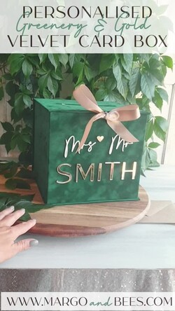  CARD BOXES velvet card boxes Gift Card Box, Velvet Green wedding wishing well money gift card box, Personalized Wedding Card Box, Luxury Greenery Card Box, Wedding Green and Gold Card Box with Lid, Wedding Money Box, Emerald Green Wedding Card Box4