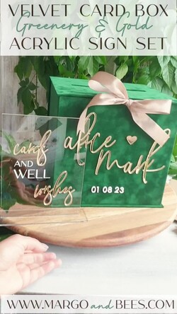  CARD BOXES velvet card boxes  Gift Card Box &  Sign Set , Velvet green wedding wishing well money gift card box, Personalized Wedding Card Box, Greenery Luxury Card Box, Wedding Card Box with Lid, Emerald Wedding Money Box, Garden Wedding Card Box19