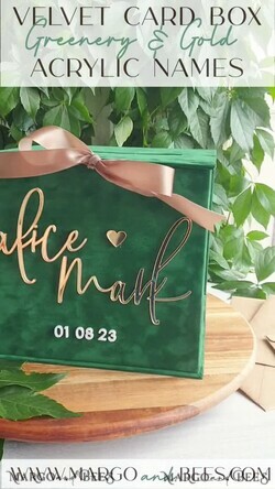  CARD BOXES velvet card boxes Gift Card Box, Velvet Green wedding wishing well money gift card box, Personalized Wedding Card Box, Luxury Greenery Card Box, Wedding Green and Gold Card Box with Lid, Wedding Money Box, Emerald Green Wedding Card Box14