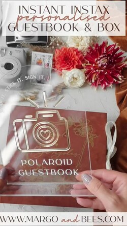 HOCHZEITS-GÄSTEBÜCHER Samtkissen Instax Gästebuch Terrakotta Gold personalisiertes Gästebuch für Hochzeiten und Acryl-Instax-Schild, Samt-Erinnerungsfotobuch und klares Schildset für die Herbsthochzeit, Polaroid-Samt-Gästebuch und Plexi-Instax-Schild-Set.29