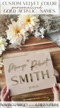HOCHZEITS-GÄSTEBÜCHER Samtkissen Instax Gästebuch beige Gold personalisiertes Hochzeits- Gästebuch und Bogen- Acryl Instax- Schild, Samt- Erinnerungs- Foto- Buch und klares Schild- Set Herbst- Hochzeit, Polaroid- Samt- Gästebuch & Plexi- Instax- Schild- Set14