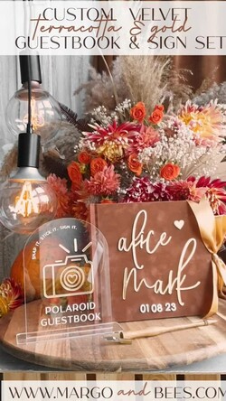 HOCHZEITS-GÄSTEBÜCHER Instax Sofortbildbuch Fall Terracotta Gold Acryl Hochzeitsgäste-Buch personalisiert und Unterschriften-Set, Velvet Rust Sofortbildbuch Boho Elegant Instax Hochzeitsfoto Gästebuch18