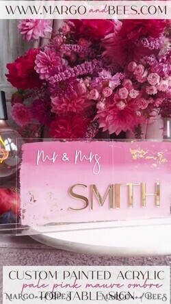 TABLE DECOR SIGNS Acrylic table decor Numbers Acrylic Ombre Pale Pink Mauve Top Table sign,  Gold Mirror Acrylic Sign, Golden Plexi Top Table sign, Luxury Wedding Table Decor, Wedding Signage, editable text9