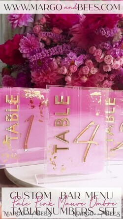 TABLE DECOR SIGNS Acrylic table decor Numbers Pale Pink Ombre Mauve Acrylic Table Number, Dusty Rose Acrylic & gold Sign, Gold Plum Plexi Table Numbers, Luxury Purple Wedding Table Decor, 3D Wedding Signage18