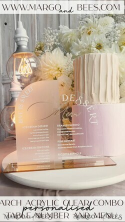 TABLE DECOR SIGNS Acrylic table decor Numbers Acrylic Arch Table Number and menu Combo, Clear and Frozen Acryl gold Signs, Gold Plexi Table Numbers nad Menu Combo Luxury Wedding Table Decor, Wedding Signage17
