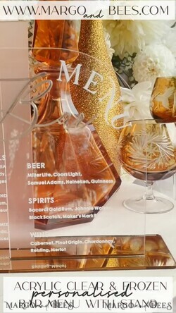 TABLE DECOR SIGNS Acrylic table decor Numbers Acrylic Arch Bar Menu, Clear Frozen Acrylic Sign, 3D Gold Plexi Menu Sign, Luxury Wedding Table Decor, Wedding Signage frosted & Gold mirror sign, Editable text15