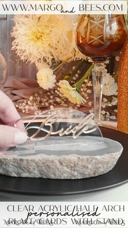 PLACE CARDS / TABLE CARDS Acrylic Gold Clear / Wood 3D Modern Half Arch Acrylic Place Card with Stand, Premium Wedding Seat Cards, Clear Acrylic Name Card, Luxury Seating Card, Gold 3D Guest Names, Editable Text11