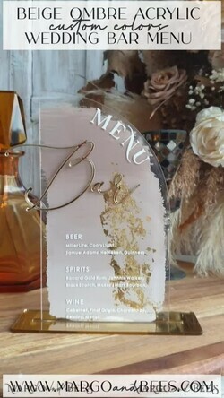 TABLE DECOR SIGNS Acrylic table decor Numbers Acrylic Half Arch Ombre Beige Bar Menu, Clear Acrylic and gold Bar Menu, Nude Taupe Gold Plexi Drink Bar Menu, Tan Luxury Drink Bar Table Decor, Earthy Wedding 13