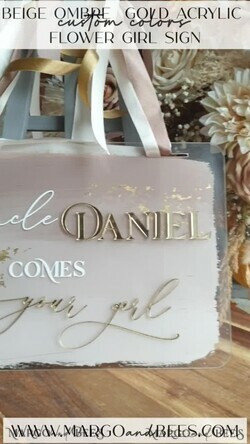 FLOWER GIRL / Page Boy SIGNS acrylic flower girl / page boy signs Personalised Arch acrylic wedding Page Boy sign, Ombre Beige Gold acrylic Page boy sign, painted plexi glass acrylic flower girl sign, flower girl wedding day sign, boho glam arch gold acrylic wedding decor for flower girl, daddy its time to give mummy our last name, arch acrylic here comes the bride21