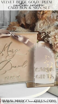  CARD BOXES velvet card boxes Velvet Taupe Card Box &  Plexi sign set, Wedding Card Box with Lid, Beige Gold Wedding Money Box, Nude Wedding Card Box with slot, cards and gift Arch acrylic sign set27