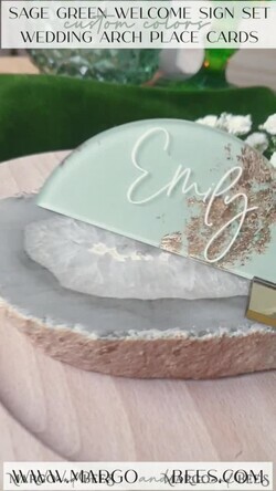 PLACE CARDS / TABLE CARDS Acrylic Gold Clear / Wood 3D Acrylic Arch Sage Green Flat Place Card, Painted Acrylic & Gold Flat Place Card, Greenery Gold Plexi Flat Place Card, Garden Luxury Wedding Table Decor14