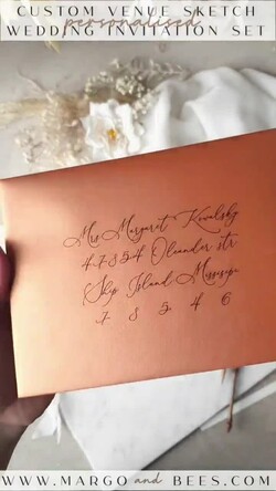 HOCHZEITS EINLADUNGEN moderne Kalligraphie / feine Kunst Feine Kunst Elfenbein Kupfer Hochzeitseinladung, Veranstaltungs-Skizze Hochzeitseinladungen, Vintage Goldene Einladungsserie, Individuelle Hochzeit Veranstaltungs-Einladung, Geziertem Rand Terrakotta Einladungen mit RSVP4