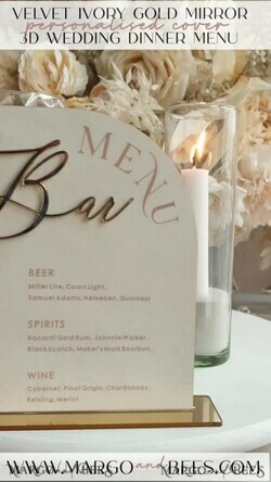 TABLE DECOR SIGNS Velvet table Numbers and Decor Acrylic Arch Bar Menu, gold Plexi Ivory Velvet Drink Bar Menu Sign with Stand, Beige Plexi Table Bar Menu Luxury Wedding Table Decor, Wedding Signage Ecru drink Bar Menu 9