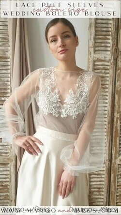 BRIDE bolero, robes, garter LACE WEDDING BOLERO Ivory Lace Wedding bolero puff sleeve, Shrug Women Wedding, Bridal Backless Coverup, Ivory Blouse for Bride, Bridal Lace Blouse, dress capalet14