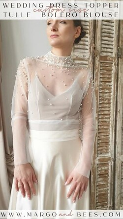 BRIDE bolero, robes, garter LACE WEDDING BOLERO Ivory tulle Wedding bolero long sleevewith bow , Shrug Women Wedding, Bridal Coverup, white Blouse for Bride, Bridal Tulle Blouse, dress capalet18