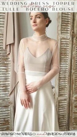 BRAUT Bolero, Kleider, Strumpfband SPITZEN HOCHZEITSBOLERO Elfenbein Tüll Hochzeitsbolero mit langen Ärmeln und Schleifen-Schal, Hochzeitskleid Topper, Braut-Überwurf, Netz-Bluse für die Braut, Braut-Tüll-Bluse, Kleid-Capellet.10