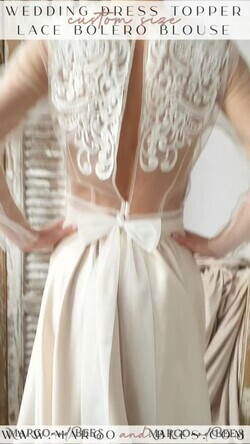 BRIDE bolero, robes, garter LACE WEDDING BOLERO Ivory Lace Wedding bolero long sleeve, Shrug Women Wedding, Bridal Backless Coverup, Nude Blouse for Bride, Wedding Dress Topper13