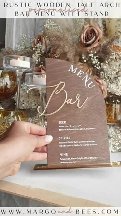 TISCHDEKORATIONSCHILDER   Holz Eco Rustikale Tischnummern Acrylbogen Menü, gold Plexi Elfenbein Samt Getränkebar Menü-Schild mit Stand, Beige Plexi Tischbar Menü Luxus Hochzeitstischdekoration, Hochzeitsschild Ecru Getränkebar Menü12