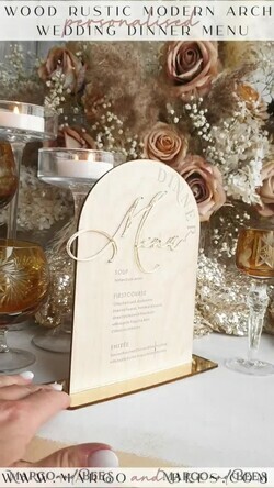 TISCHDEKORATIONSCHILDER   Holz Eco Rustikale Tischnummern Rustikaler Holzbogen Abendmenü, Holz- und Acryl-Gold Tischschild, Goldenes Scheunen-Plexi Hochzeitsmenü-Kombination Rustikales Boho Hochzeits-Tischdekor, Hochzeitsbeschilderung Goldener Spiegel-Tischmenüs14