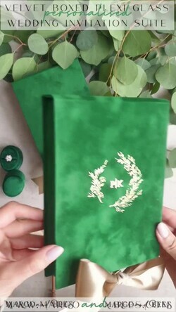 WEDDING INVITATIONS Invitations for VIP/ boxed Invites for Parents Luxury Gold Foil Wedding Invitation Box, Boxed Plexi glass wedding invitations, Elegant green Velvet Wedding Cards, Bespoke Golden Wedding Stationery, Mirror gold Invitations12