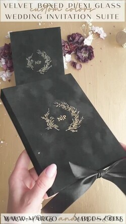 WEDDING INVITATIONS Invitations for VIP/ boxed Invites for Parents Arch Acrylic  Wedding Invitations in velvet box, Black Plexi Glamour Wedding Invitation Suite Luxury Box, Moon Stars Elegant Velvet Wedding Cards16