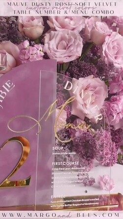 TABLE DECOR SIGNS Velvet table Numbers and Decor Mauve Acrylic Arched Table Numbers & Menu Set, Clear Acrylic & Dusty Rose Velvet Sign, Gold Table Numbers And Menu Combo, Purple golden Velvet Table Numbers16